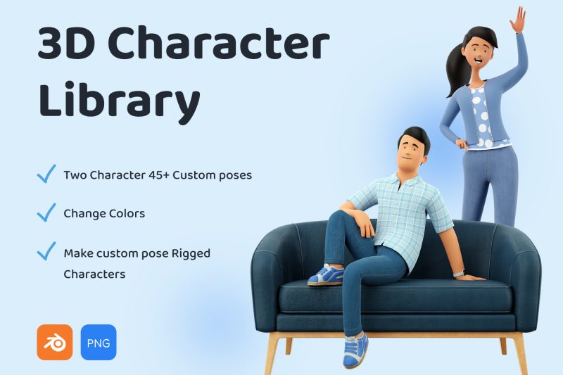 卡通人物姿势3D模型素材 3D Character Illustration Pose Library Pack