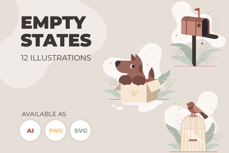 12个空状态的详细场景插画素材 Empty States Illustrations