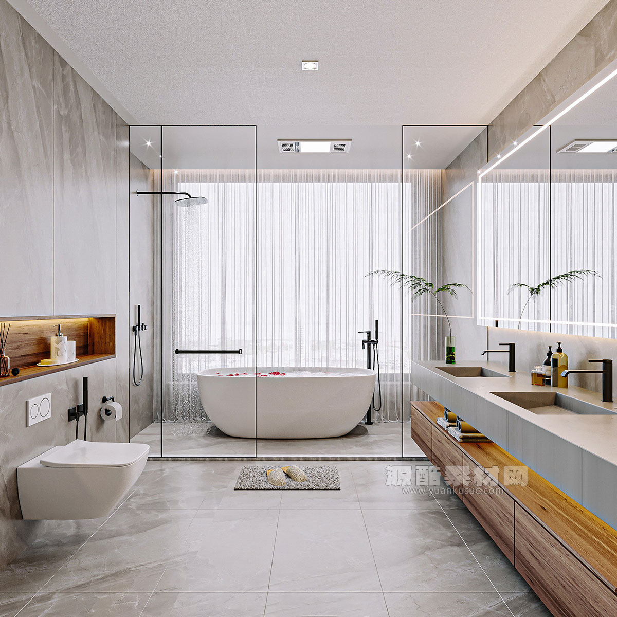 C4D工程-浴室场景渲染工程洗手间模型浴缸马桶C4D模型下载