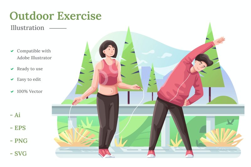 户外锻炼场景矢量插画素材 Outdoor Exercise Illustration