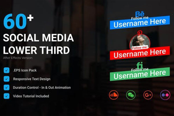 AE模板-60组社交媒体头像名称字幕条动画 Social Media Lower Third V2