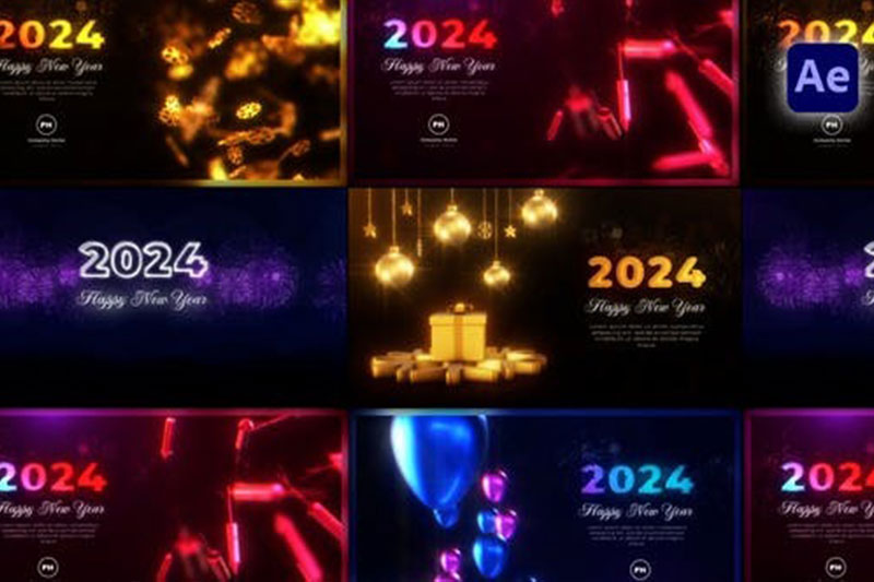 AE模板-2024新年快乐问候祝福开场展示动画 New Year Greetings Pack
