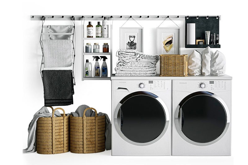 C4D模型-洗衣机模型毛巾藤编收纳篮模型C4D模型下载