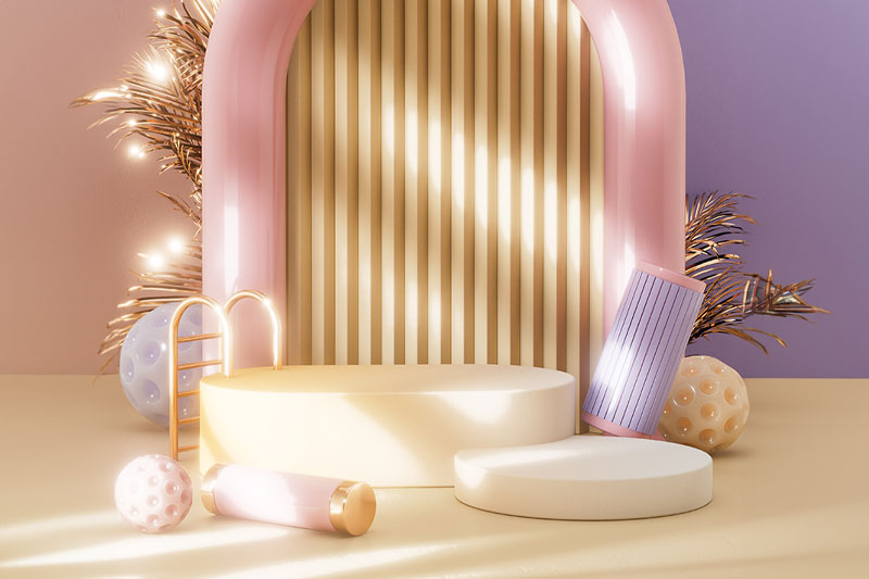 C4D工程-粉色电商展台场景渲染工程电商场景C4D模型下载