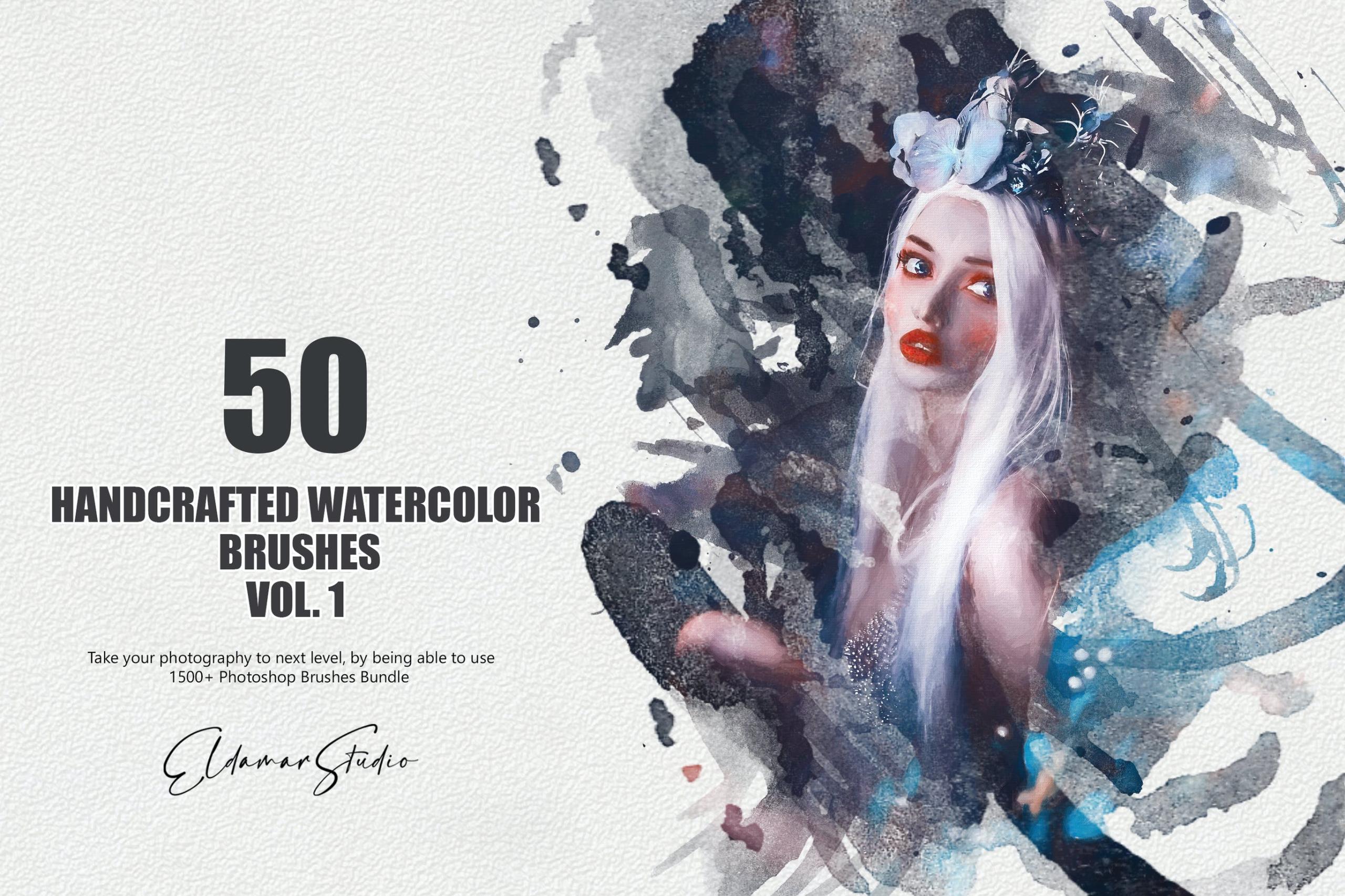 50个手工制作的绘画水彩ps笔刷v1 50 Handcrafted Watercolor Brushes – Vol. 1