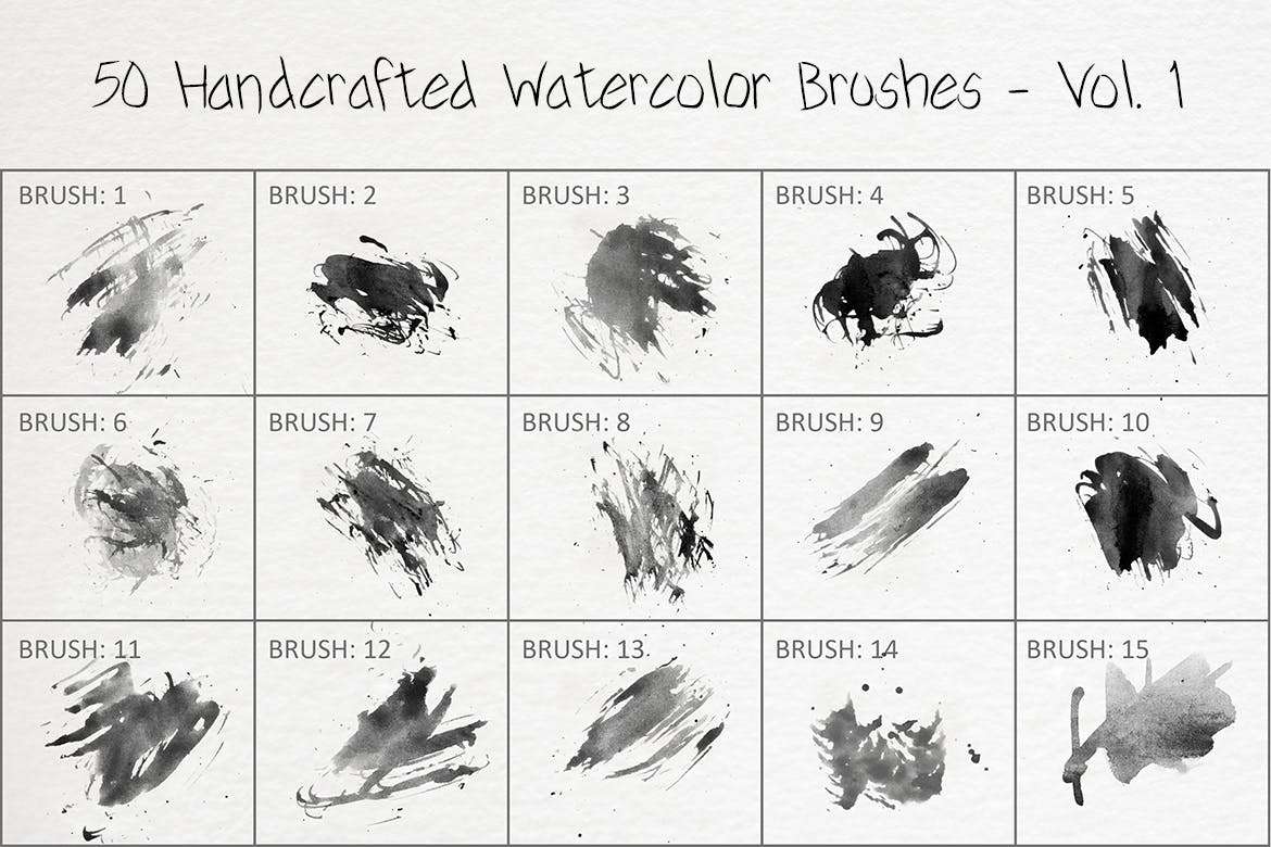 50个手工制作的绘画水彩ps笔刷v1 50 Handcrafted Watercolor Brushes – Vol. 1