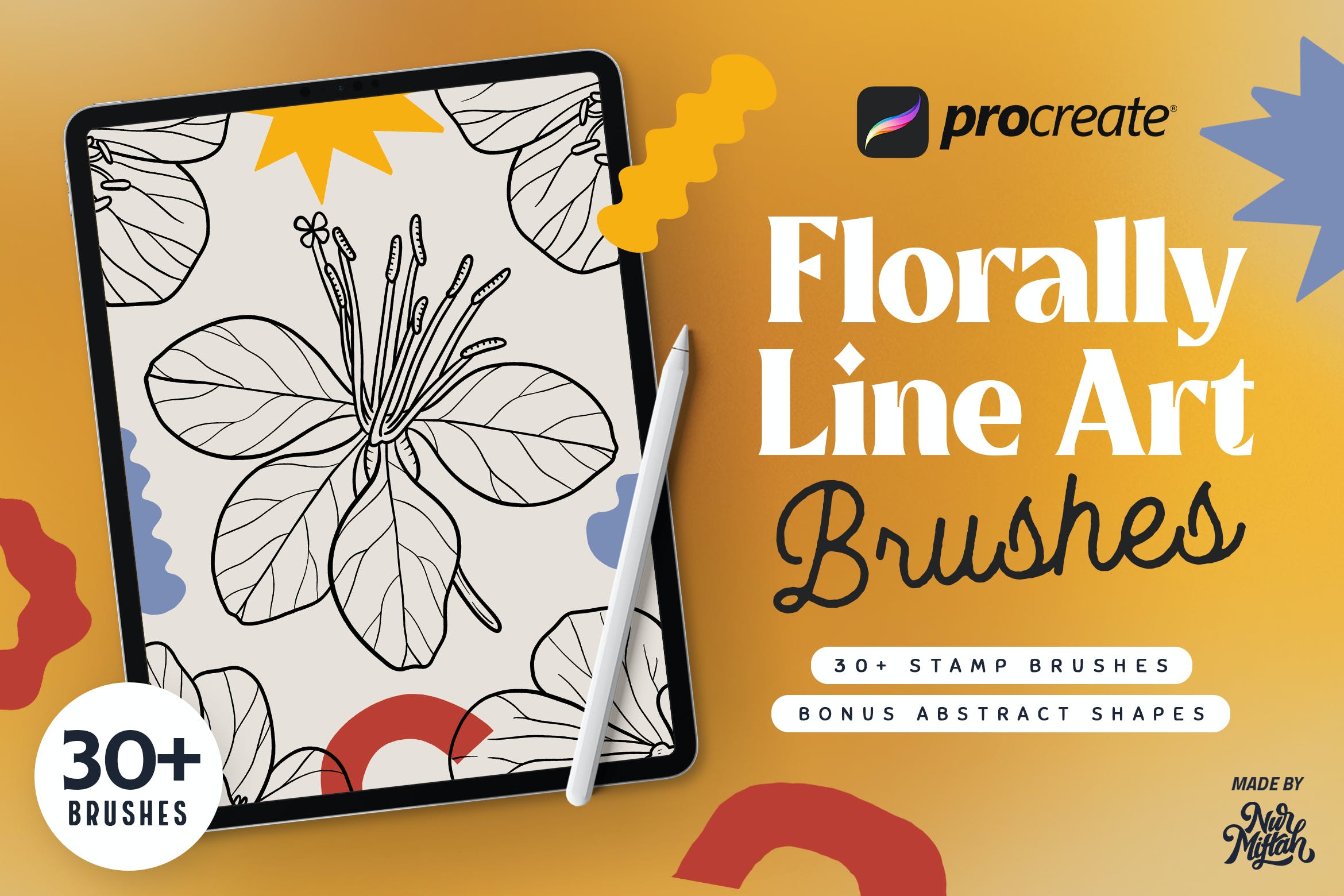 花卉线条艺术Procreate笔刷素材 Procreate Florally Line Art Brushes