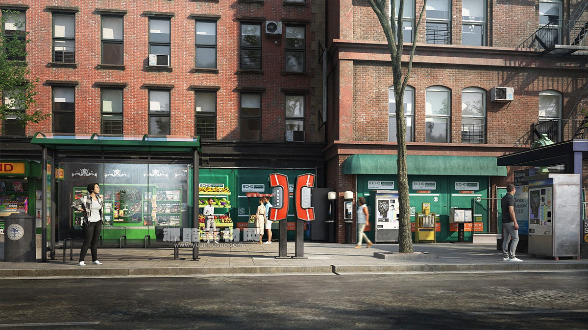 3DS MAX模型-街道商店广告牌报亭垃圾箱栏杆公共设施3D模型 Archmodels Vol.246