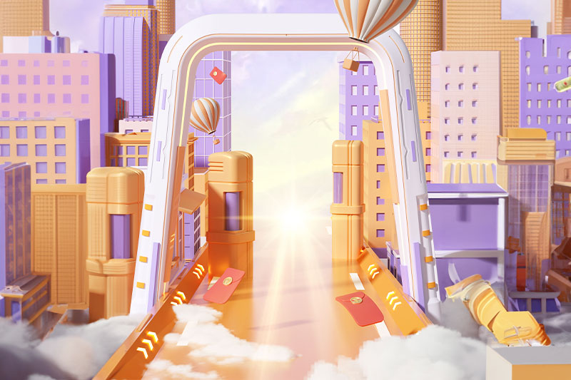 C4D工程-紫色卡通城市电商促销场景渲染工程电商场景C4D模型下载