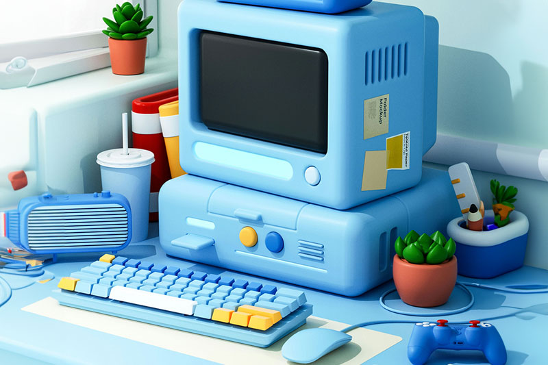 C4D工程-卡通电脑桌面场景渲染工程卡通电脑场景C4D模型下载