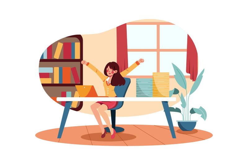 工作完成人物场景矢量插画素材 Business women finished her tasks