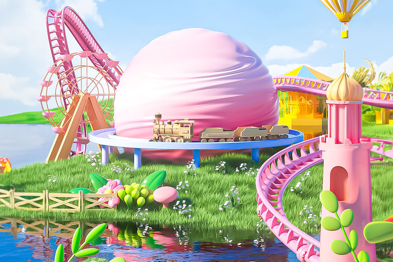 C4D工程-游乐园卡通场景渲染工程卡通场景C4D模型下载