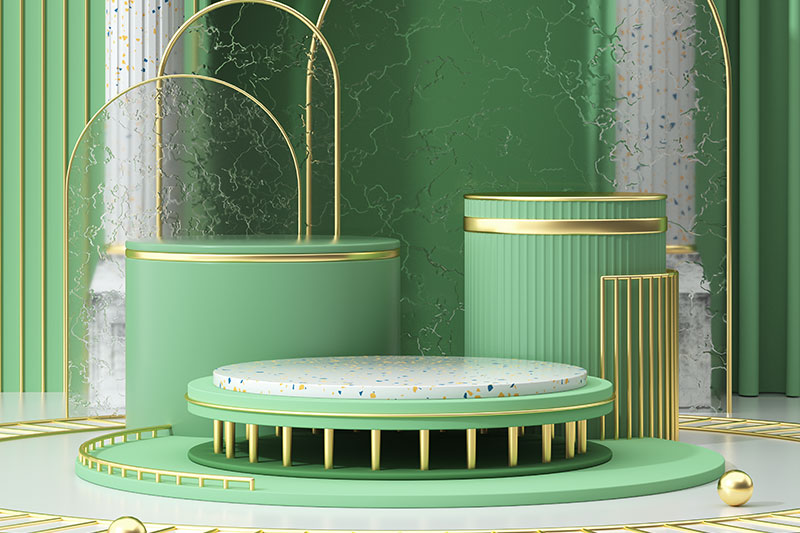 C4D工程-绿色清新夏季磨砂玻璃电商展台场景渲染工程