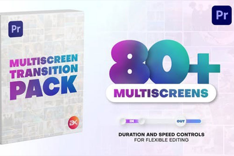 PR模板-84种视频分屏转场多屏效果展示 Multiscreen Transitions Multiscreen Pack