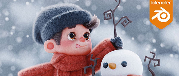 Blender可爱卡通小孩堆雪人场景模型预设 Sticks & Snow