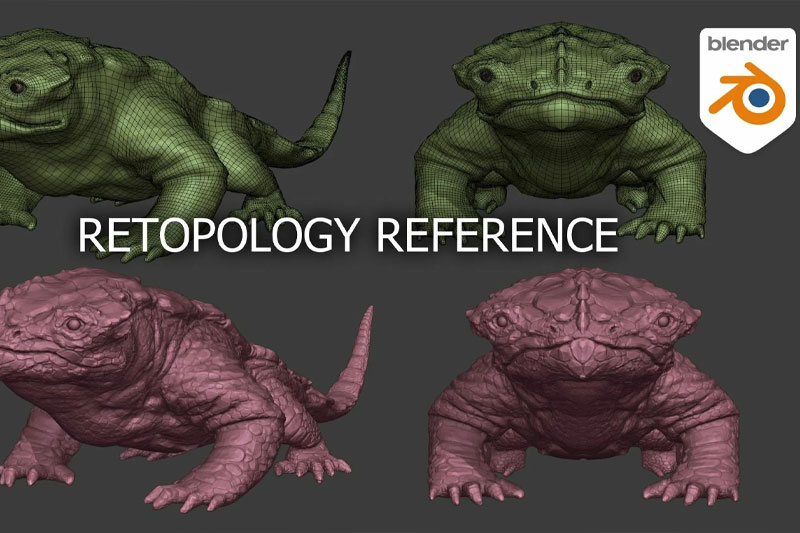 Blender雕刻蜥蜴生物模型预设 Retopology reference – Lizard creature