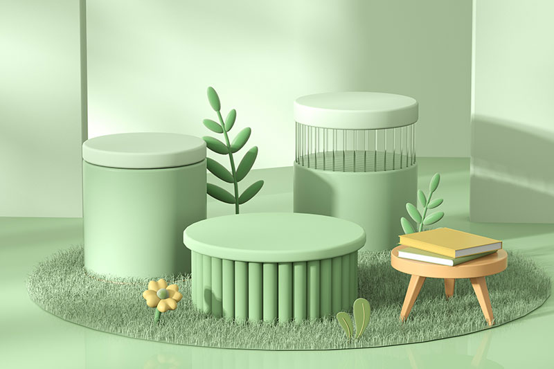 C4D工程-春季绿色简约电商展台场景渲染工程电商展台C4D模型下载