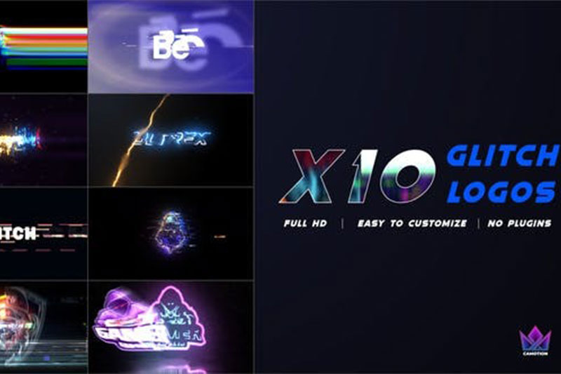 AE模板-10个独特故障效果游戏LOGO标志开场动画 X10 Glitch Logo