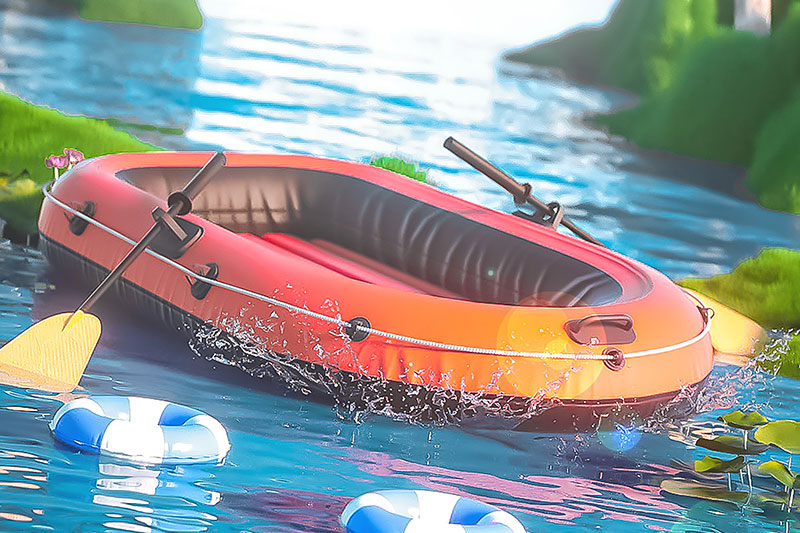 C4D工程-夏天水上皮艇泳圈场景渲染工程水面船只C4D模型下载