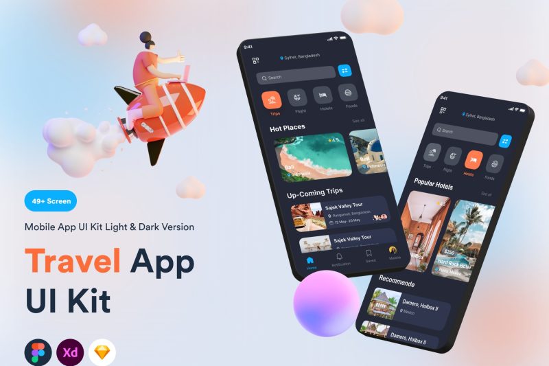 现代设计的旅行App应用 UI 套件素材 Travel App UI Kit