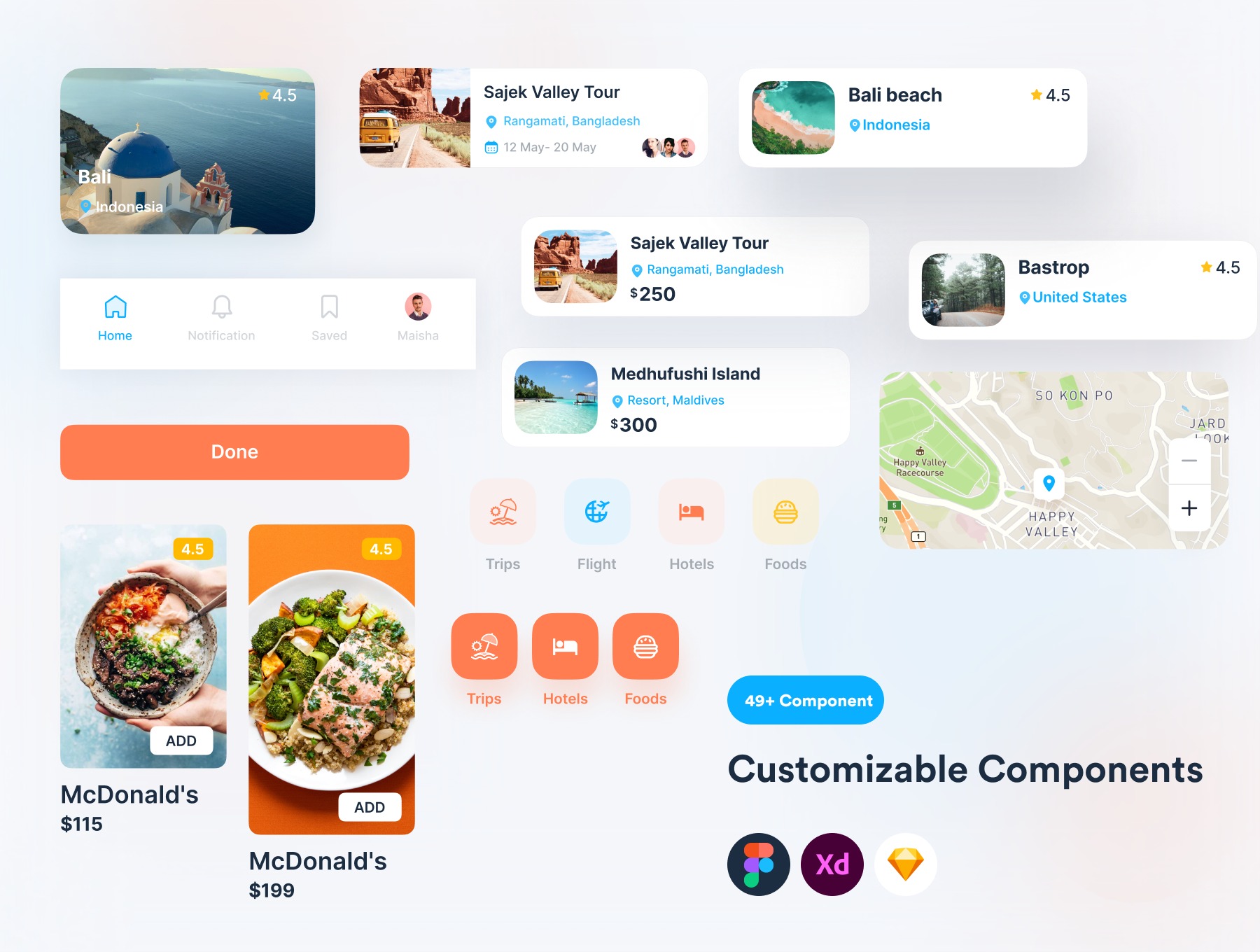 现代设计的旅行App应用 UI 套件素材 Travel App UI Kit