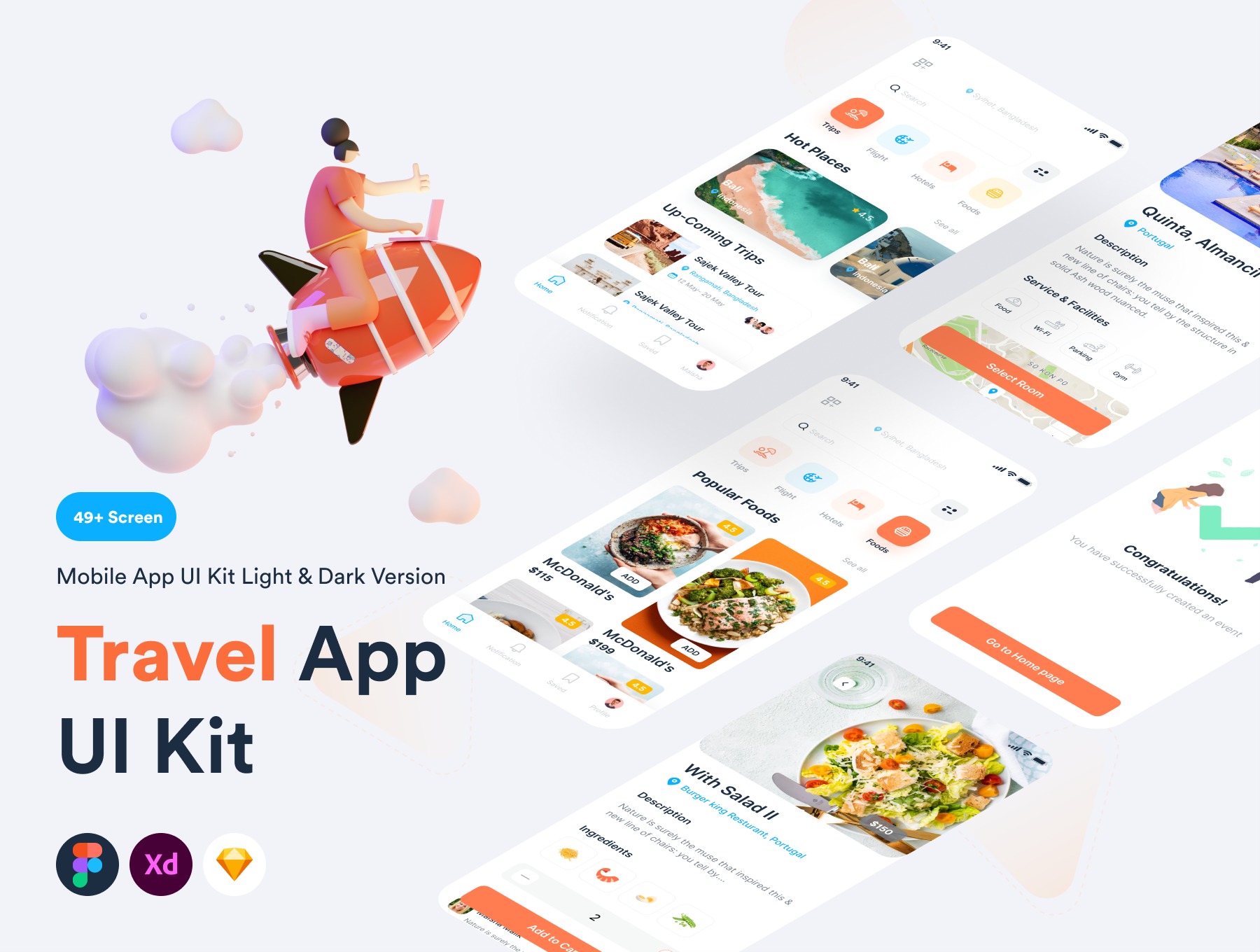 现代设计的旅行App应用 UI 套件素材 Travel App UI Kit