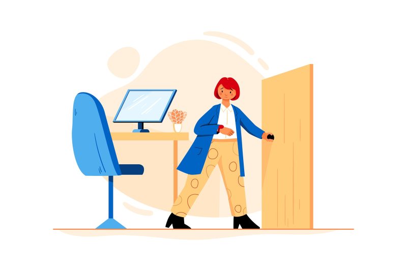 参加商务会议人物场景矢量插画素材 Business Woman Going For Business Meeting