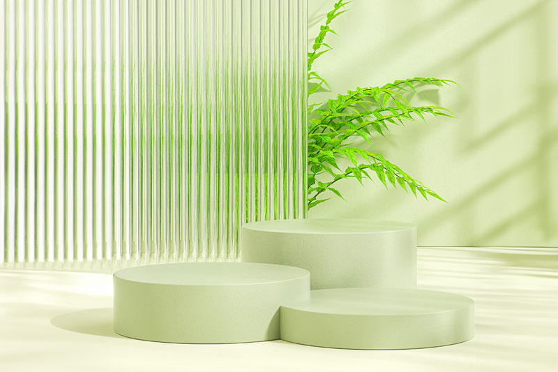 C4D工程-绿色清新玻璃质感电商展台场景渲染工程电商展台模型