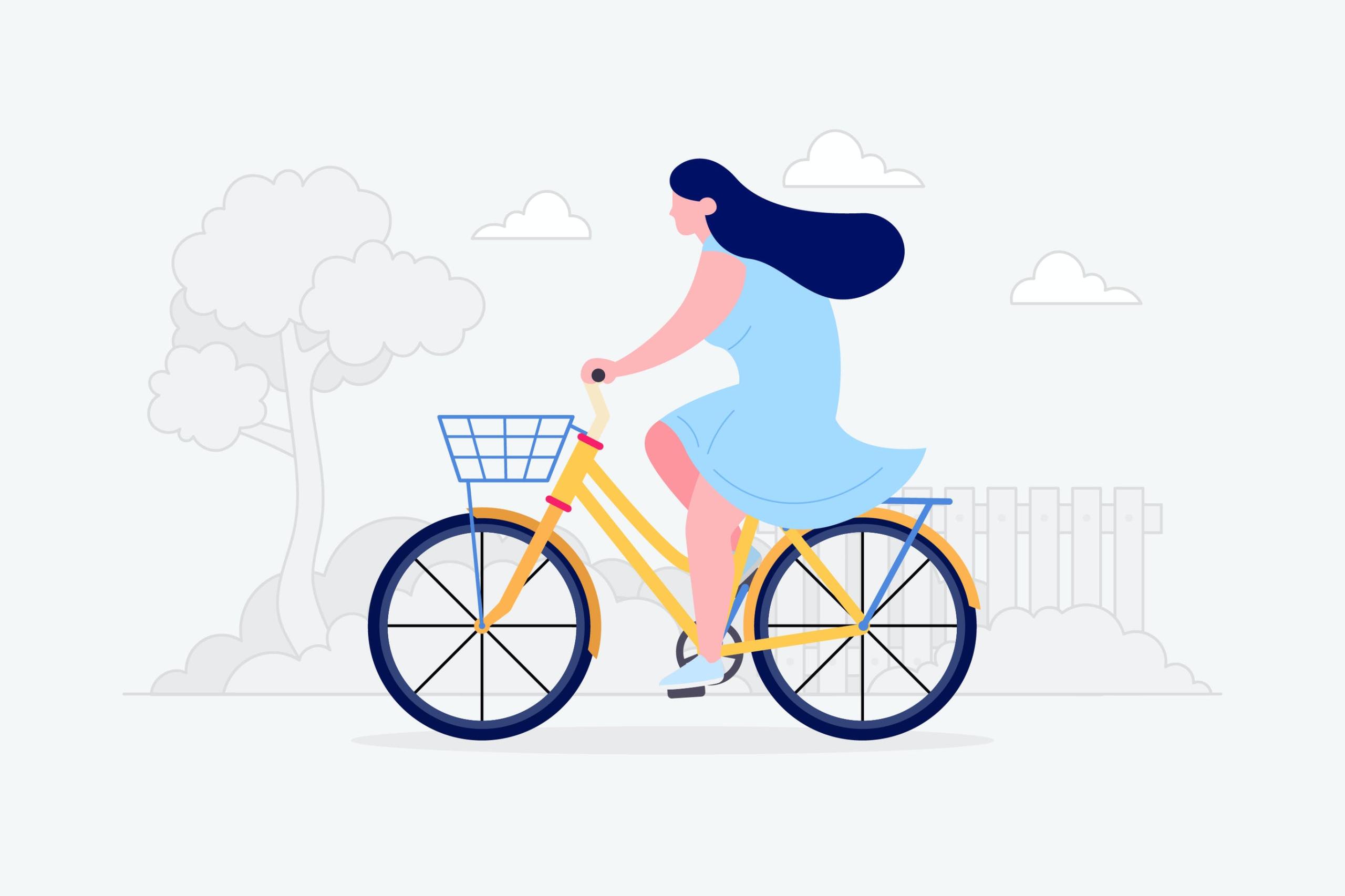 骑自行车场景矢量插画素材 Riding Bicycle Illustration