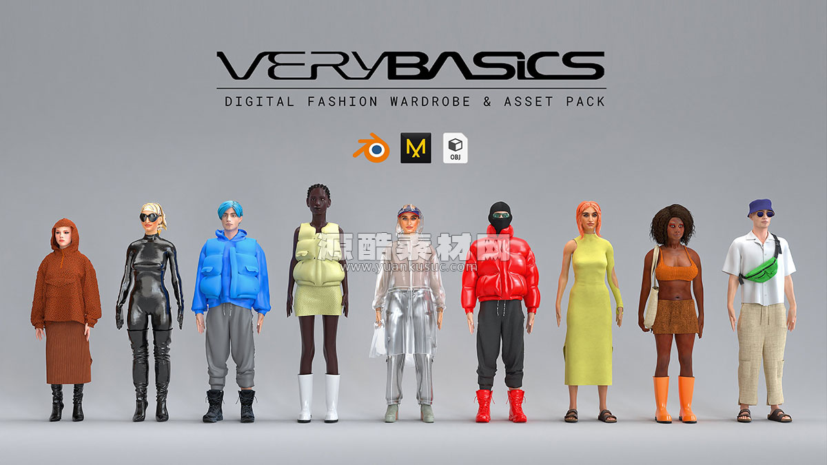 时尚三维人物服装配饰材质3D模型下载 Digital Fashion VERYBASICS – VirtualWardrobe & Asset Pack (Blender & Marvelous Designer)