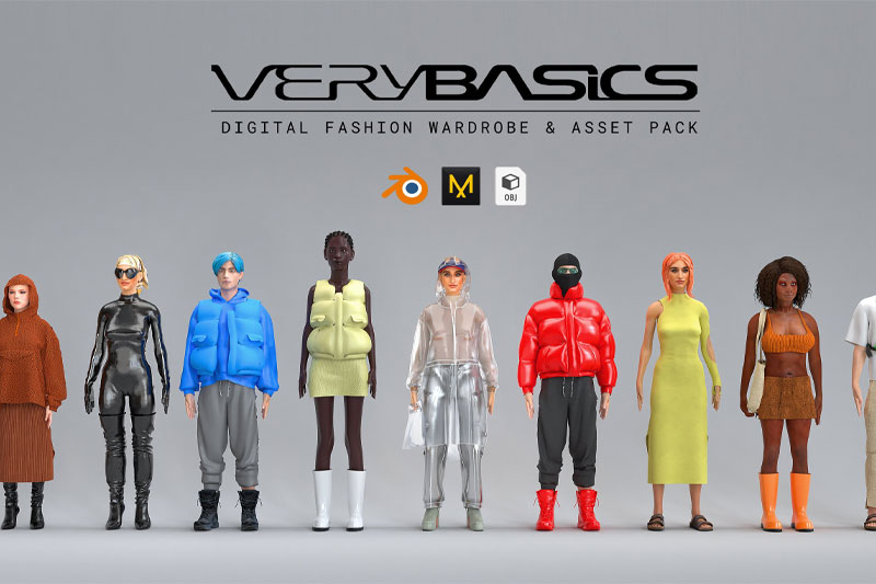 时尚三维人物服装配饰材质3D模型下载 Digital Fashion VERYBASICS – VirtualWardrobe & Asset Pack (Blender & Marvelous Designer)