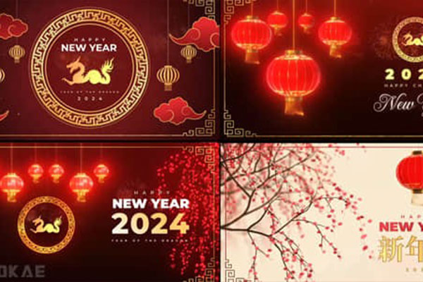 AE/PR/FCPX/达芬奇模板-中国风喜庆新年祥云灯笼宣传包装片头动画