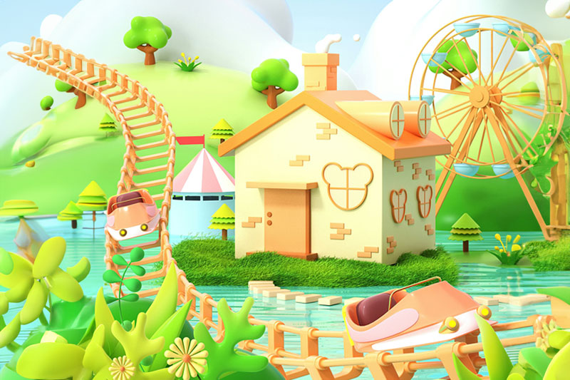 C4D工程-卡通六一儿童节场景渲染工程卡通场景C4D模型下载