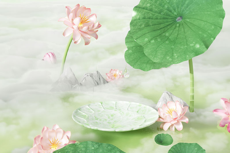 C4D工程-夏天荷花荷叶池塘场景渲染工程荷花模型C4D模型下载