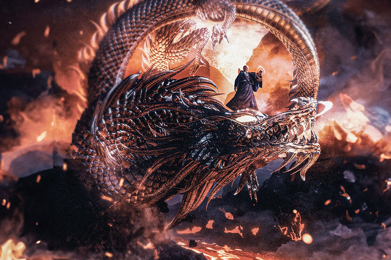 C4D工程-龙和尚场景渲染工程龙模型和尚模型C4D模型下载