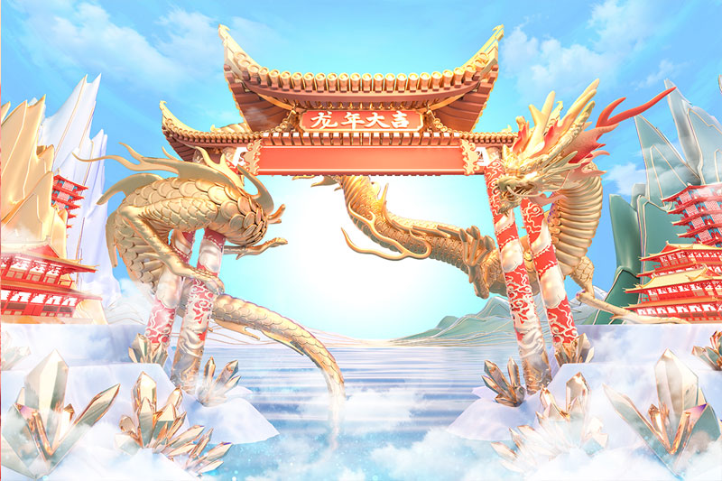 C4D工程-中国风龙年贺岁金龙跃龙门场景渲染工程金龙模型C4D模型下载