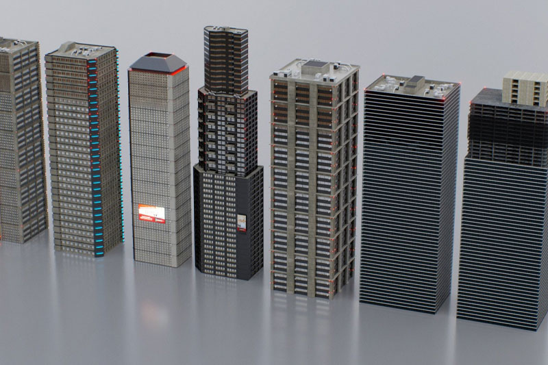 Blender预设-现代摩天大楼建筑模型资产预设 Building Asset Pack 2 (Day & Night)