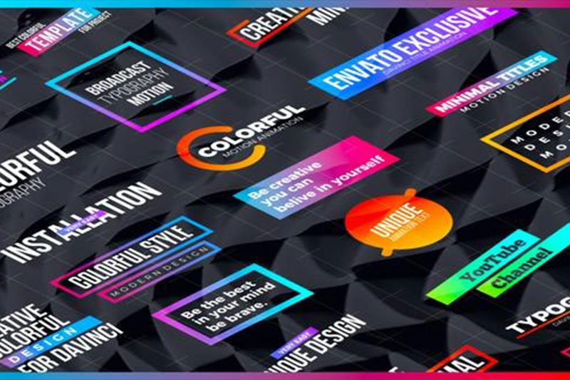 达芬奇模板-20个时尚彩色渐变边框文字标题字幕动画 Colorful Titles