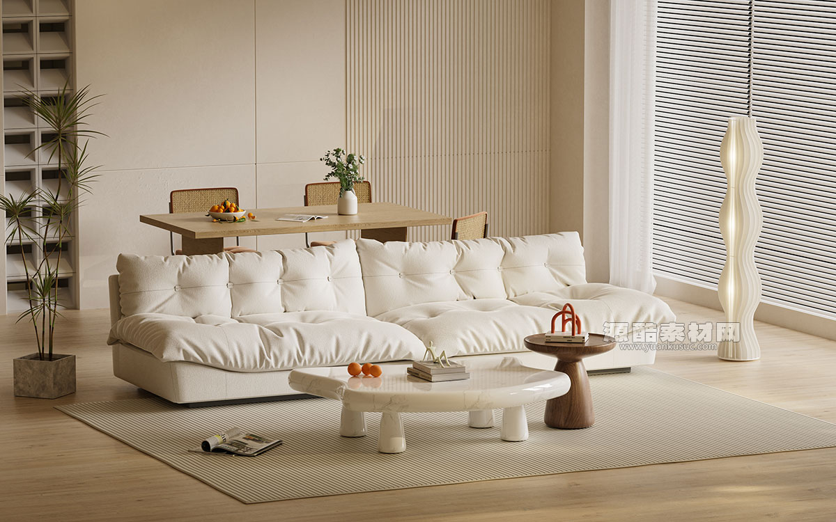C4D工程-室内客厅场景渲染工程沙发模型茶几餐桌模型C4D模型下载
