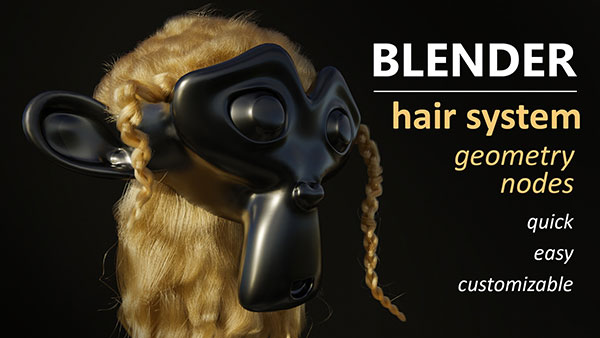 Blender预设-几何节点头发系统资产预设 Hair System Geometry Nodes + 使用教程