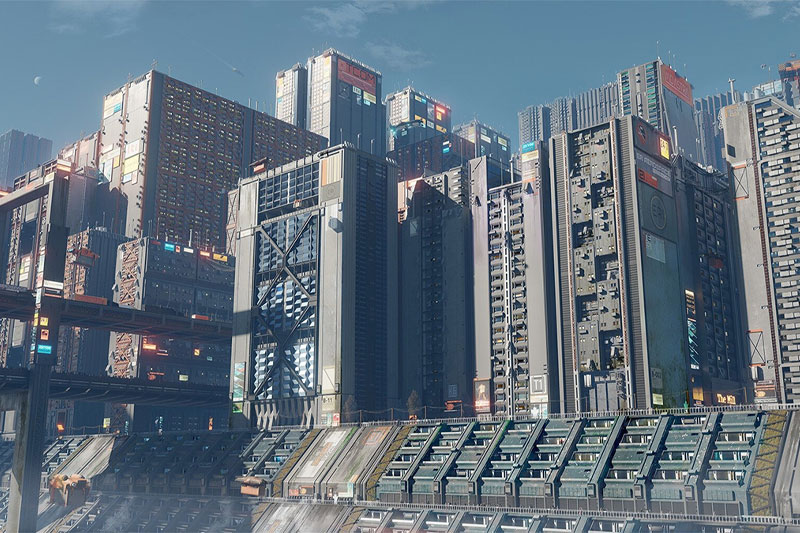 科幻设计风格城市景观建筑3D模型下载(Blender/FBX格式) Sci-fi cityscape kitbash – residential