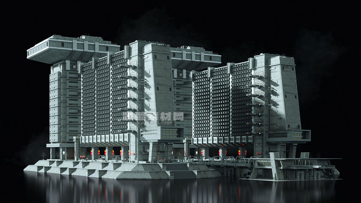 野兽派风格灰白高楼大厦建筑3D模型下载（C4D/FBX格式）Kitbash3D – Brutalist 2055