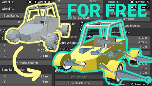 Blender插件-汽车模型绑定工具 Unreal Engine 4 Vehicle Rigging Addon 0.6.2