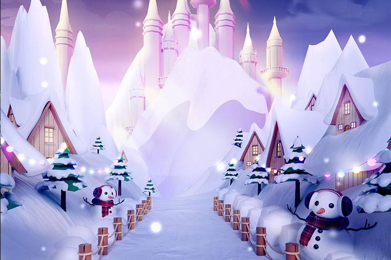 C4D工程-冰雪冬天雪人城堡卡通场景渲染工程卡通冰雪场景C4D模型下载