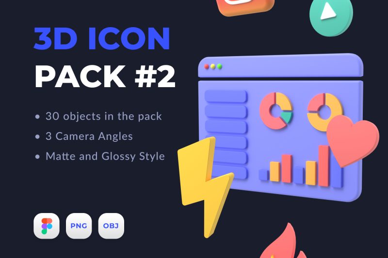 30个高分辨率的3D图标包 3D Icon Pack