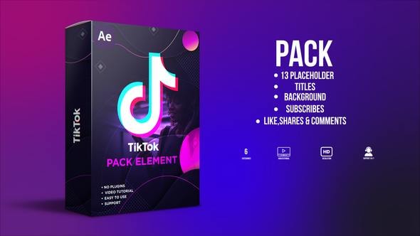 AE模板-抖音短视频字幕条点赞关注订阅图形动画包 TikTok Pack