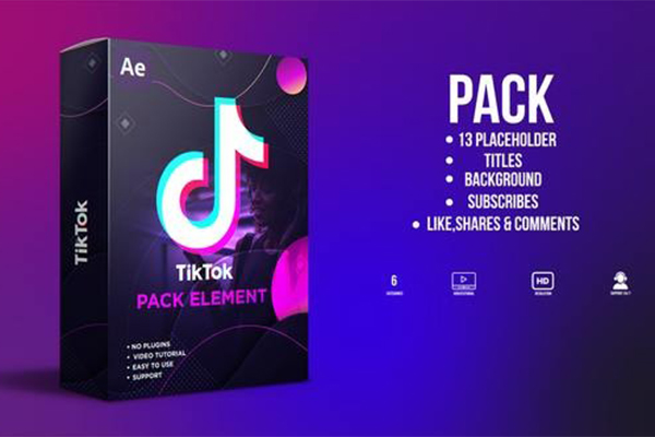 AE模板-抖音短视频字幕条点赞关注订阅图形动画包 TikTok Pack