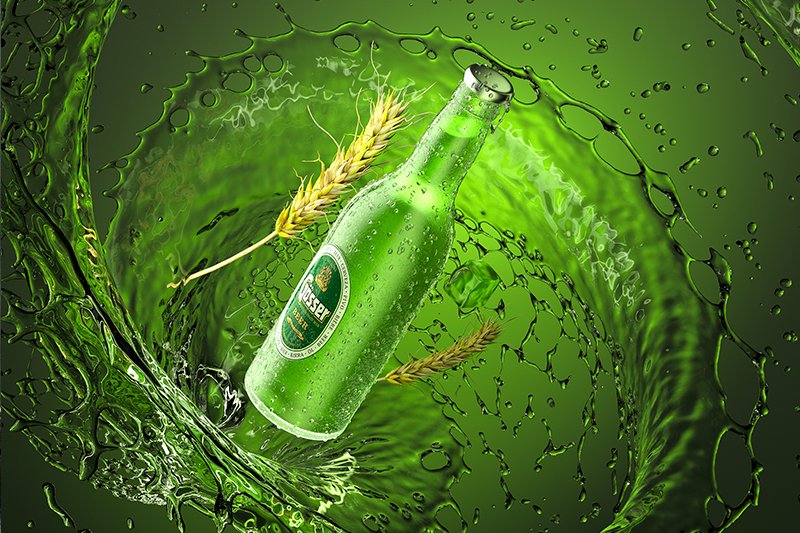 C4D工程-绿色小麦啤酒场景渲染工程产品场景模型啤酒C4D模型下载