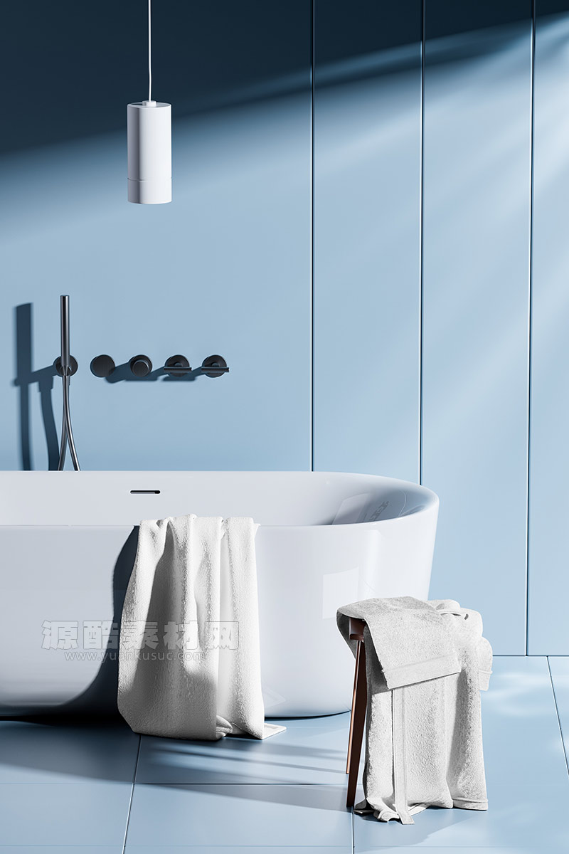C4D工程-浴室浴缸场景渲染工程毛巾模型浴缸C4D模型下载