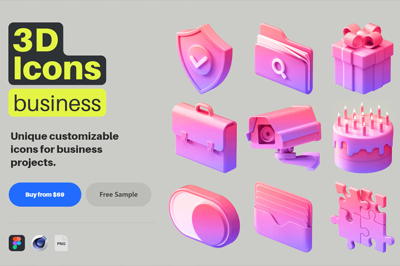 24个3D常用卡通图标模型素材